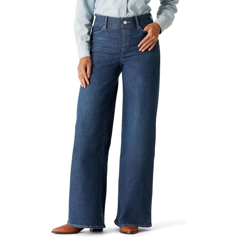 Women's Wide Leg Denim Jeans Mid-Rise Stretch Tummy Control Comfortable